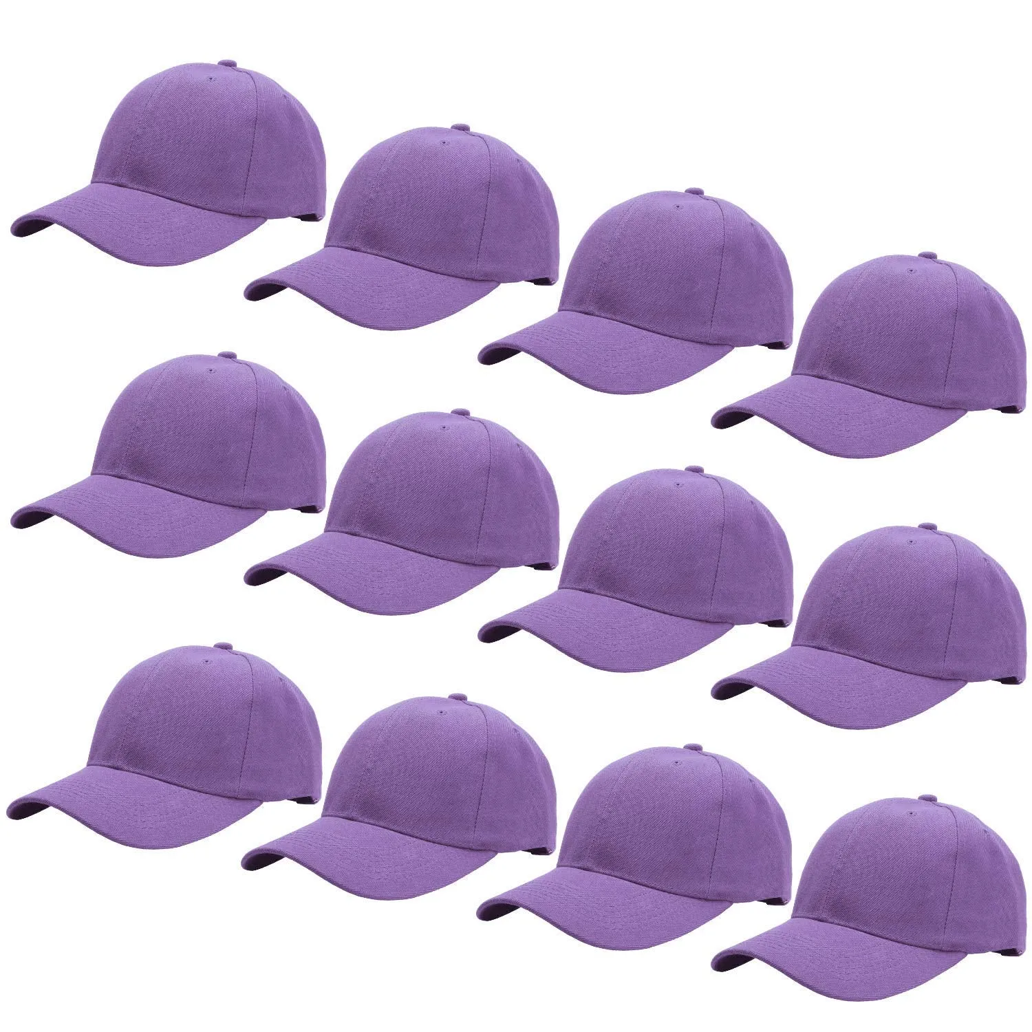 12-Pack Baseball Dad Cap Velcro Strap Adjustable Size - Lavender