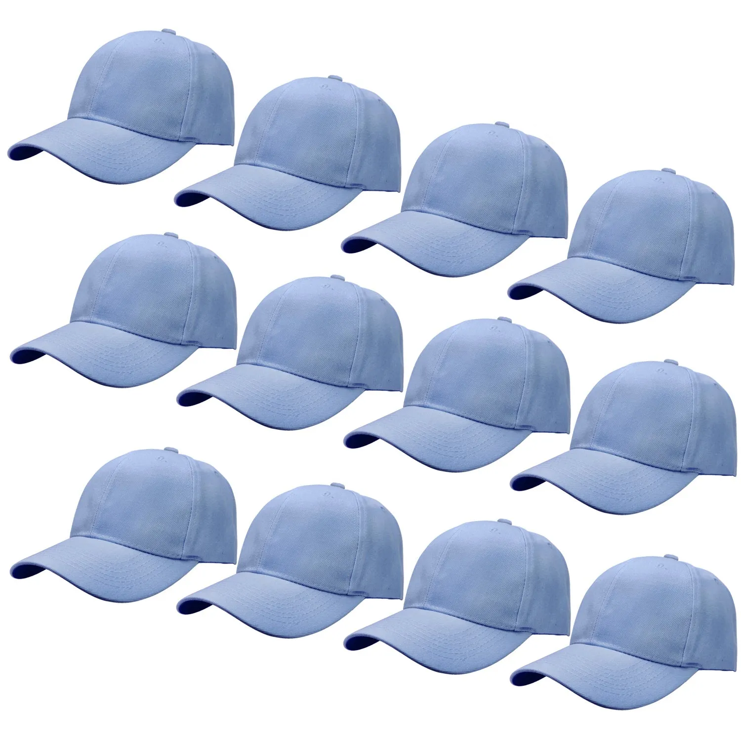 12-Pack Baseball Dad Cap Velcro Strap Adjustable Size - Sky Blue