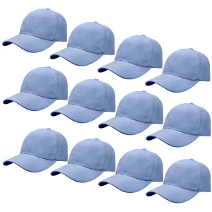 12-Pack Baseball Dad Cap Velcro Strap Adjustable Size - Sky Blue