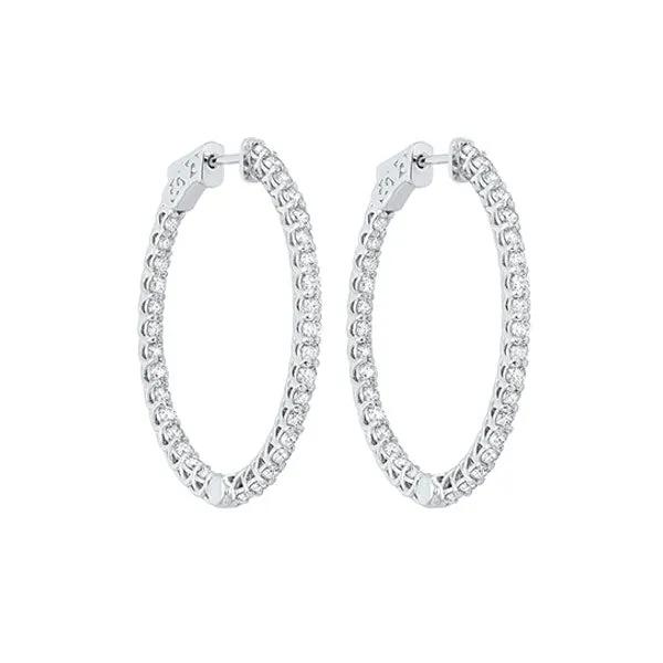 14KT White Gold & Diamond Classic Book Hoop Fashion Earrings  - 3-1/4 ctw