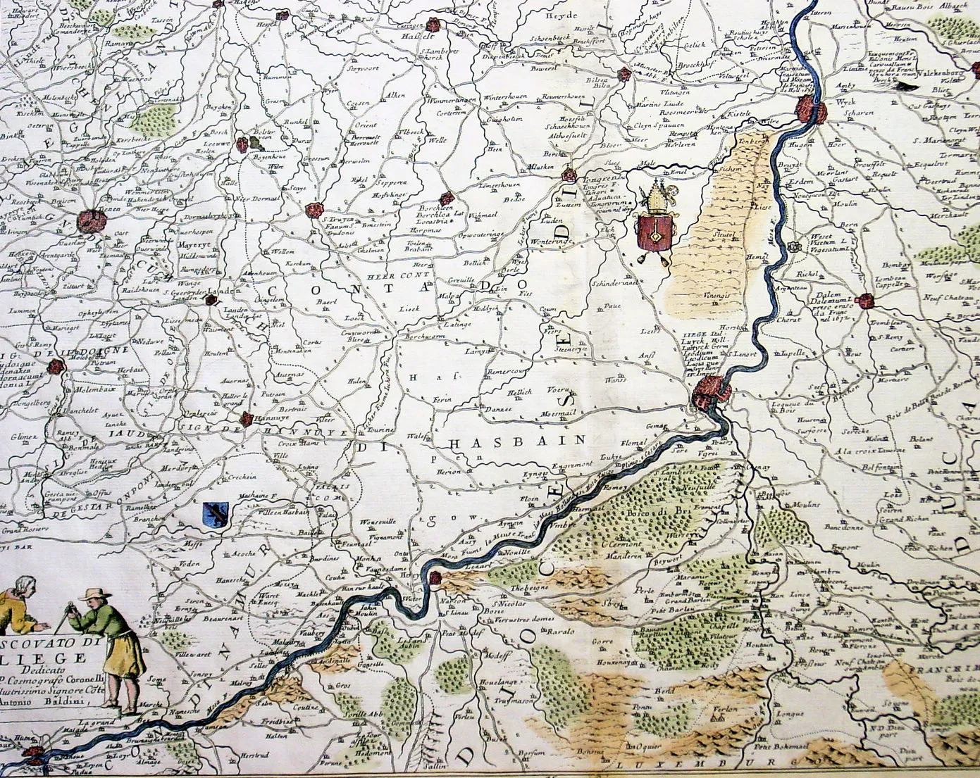 1691 Coronelli Large Antique Map of The Liege Region of Belgium - Maastricht