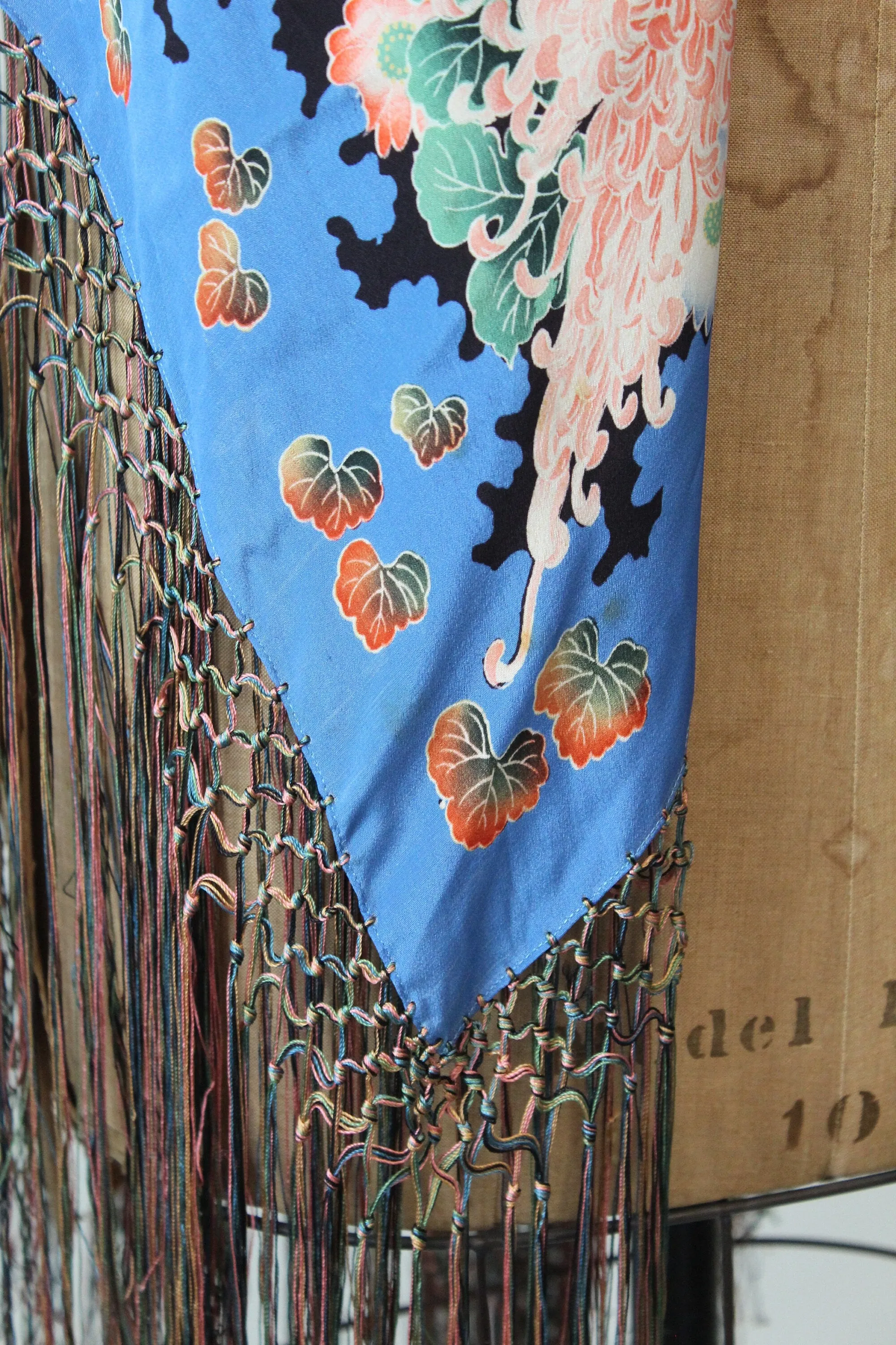 1920s SILK PONGEE piano BUTTERFLY fringe silk scarf | new spring