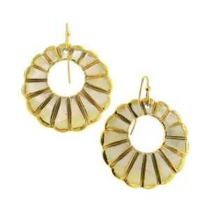 1928 Jewelry Gold With Mother Of Pearl Round Drop Wire Earrings