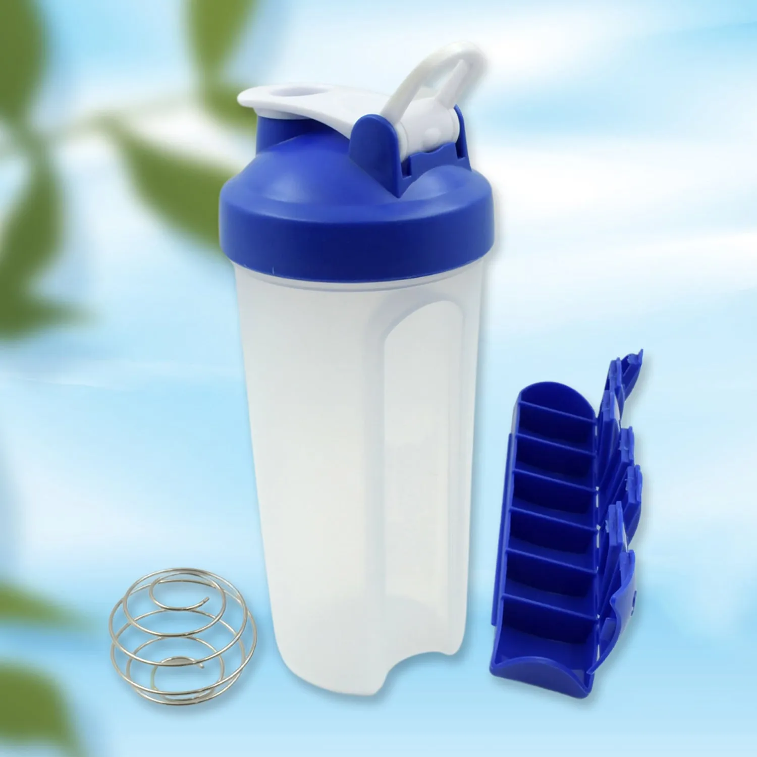 2 In1 Pill Shaker Cup Vitamin Holder Water Bottle with Pill Holder Daily Medicine Planner Shaker Water Bottle pillboxes Organizer pre Workout Shaker Fitness pp Bracket Portable (600 ML)