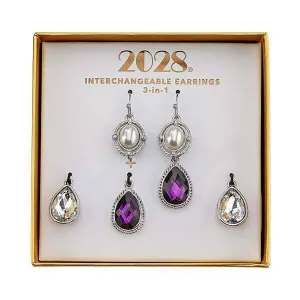 2028 Jewelry 3-In-1 Teardrop Crystal & Faux Pearl Interchangeable Earring Set