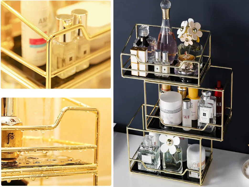 (24x14x30cm) Metal Beauty Make Up Organizer Storage Stand - Gold