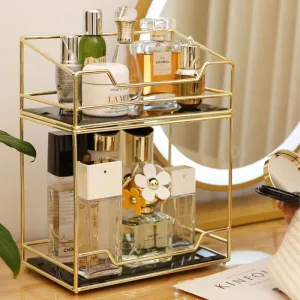 (24x14x30cm) Metal Beauty Make Up Organizer Storage Stand - Gold