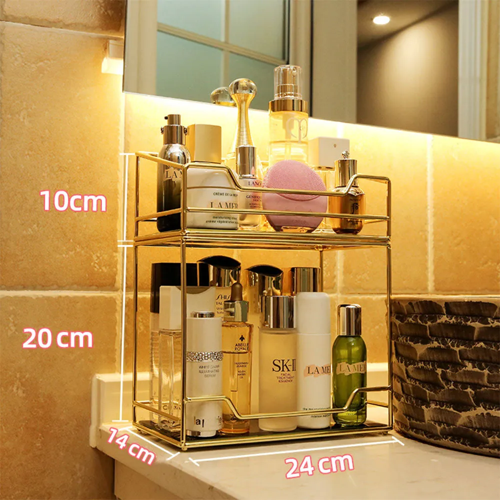 (24x14x30cm) Metal Beauty Make Up Organizer Storage Stand - Gold