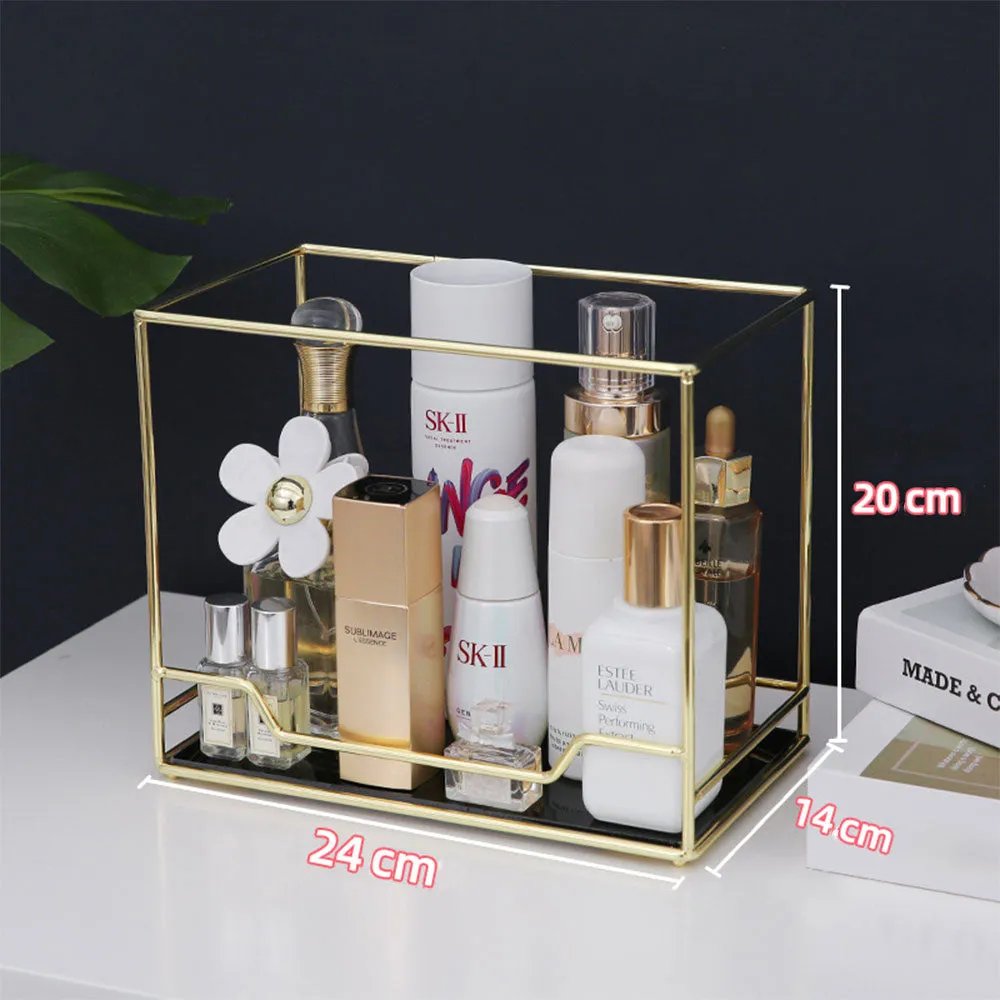 (24x14x30cm) Metal Beauty Make Up Organizer Storage Stand - Gold