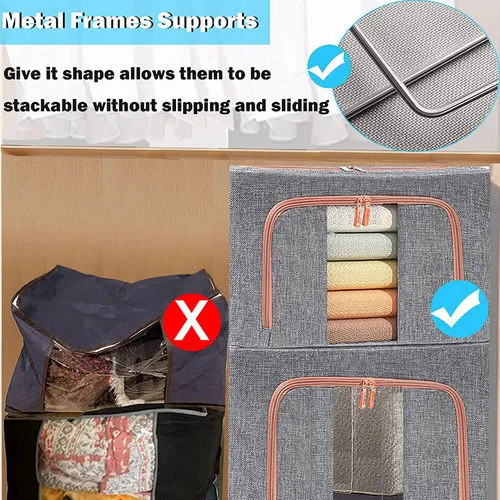 60L Foldable Linen Storage Box with Steel Frame