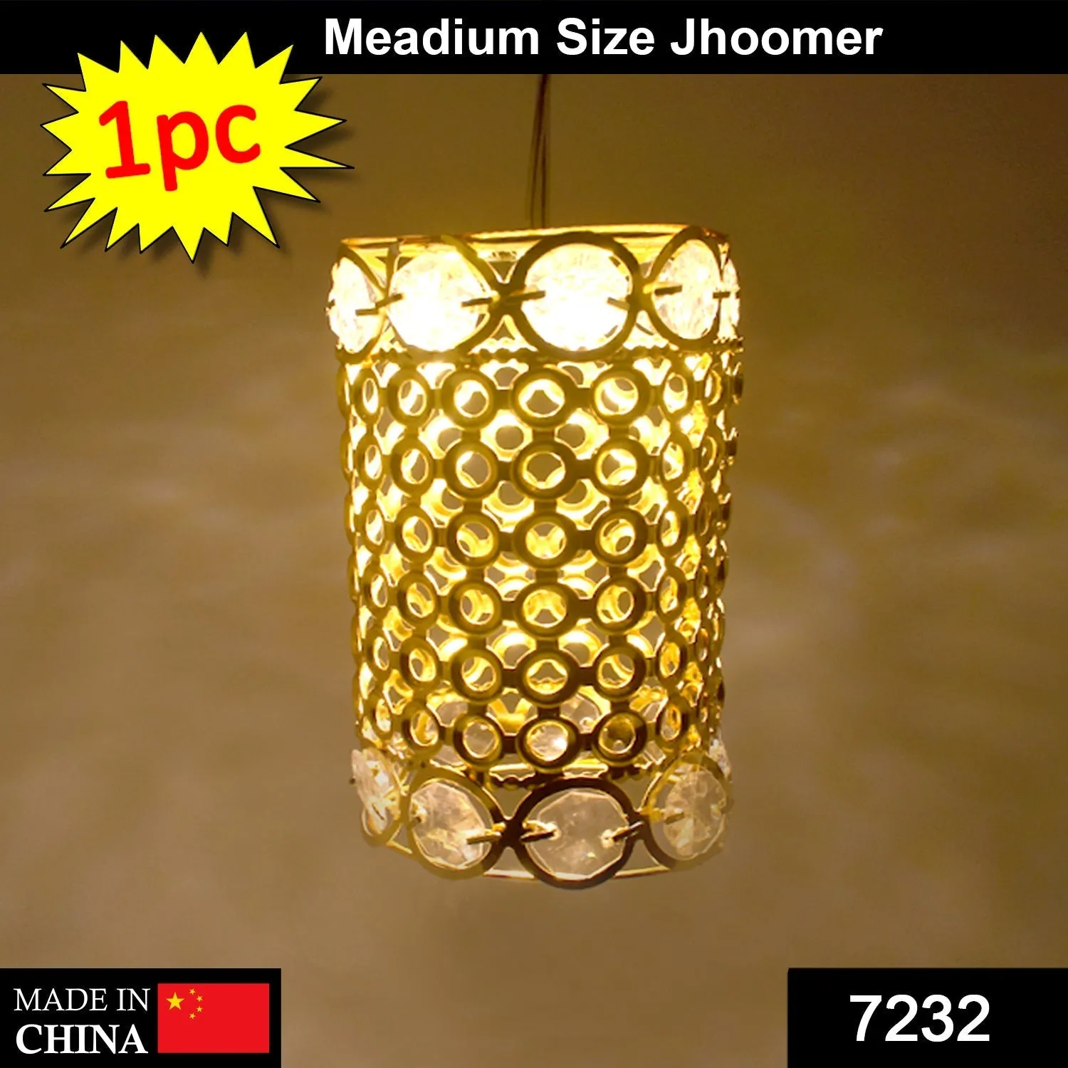 7232 Meadium Size Dimond Layer Golden Jhoomer For Home Decoration