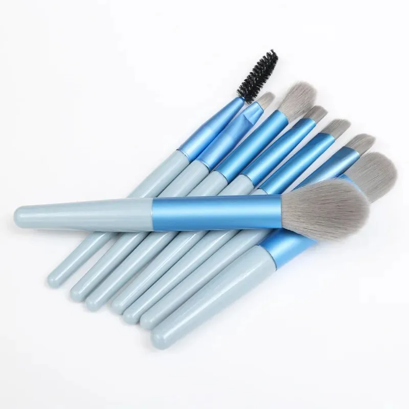 8 mini makeup brush set Morandi portable makeup brush soft hair beauty tool brush with leather bag cover