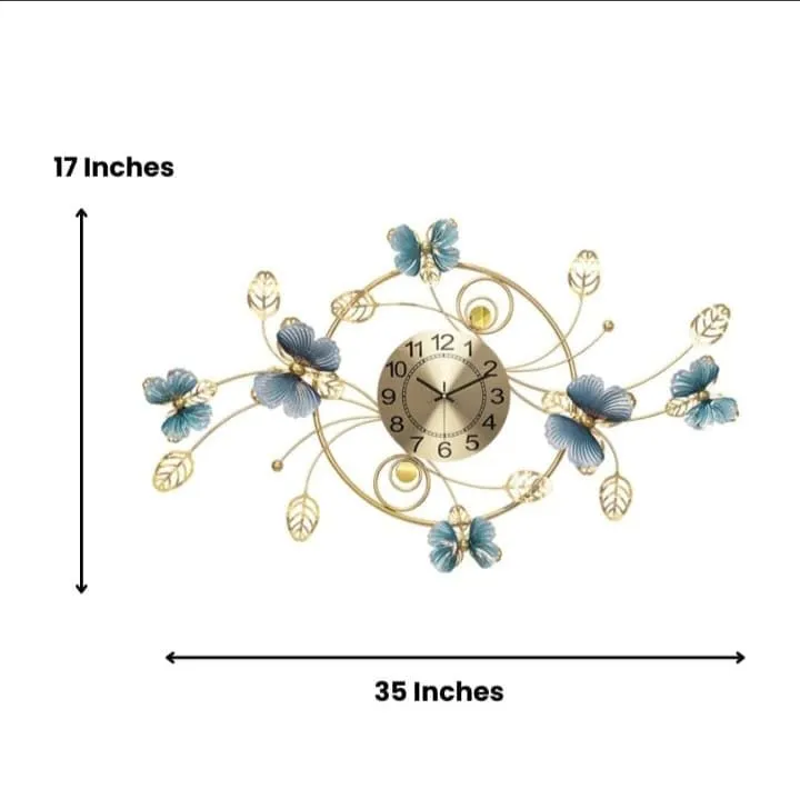 A.K.Handicrafts Metal Wall Clock and Wall Art for Living Room | Metal Wall Hanging Wall Clock for Wall Decoration | Floral Metal Wall Art with Stylish Metal Wall Decor for Living Room (35 * 17 Inch)