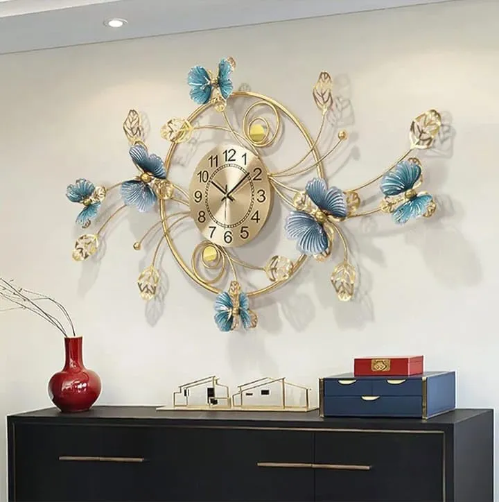 A.K.Handicrafts Metal Wall Clock and Wall Art for Living Room | Metal Wall Hanging Wall Clock for Wall Decoration | Floral Metal Wall Art with Stylish Metal Wall Decor for Living Room (35 * 17 Inch)