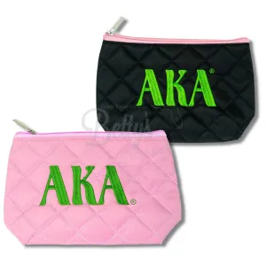 Alpha Kappa Alpha AKA Embroidered Greek Letters Quilted Cosmetic Case Makeup Bag