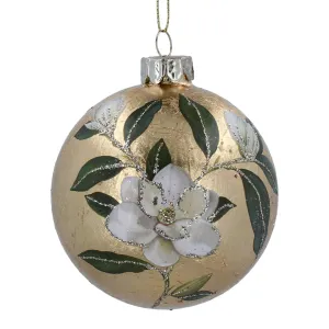 Antique gold magnolia glass bauble