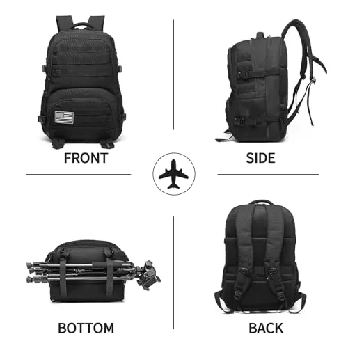 Aodethon Military Tactical Backpack for Men, 45L Bug Out Bag Molle Bag Large Army 3 Day Assault Pack Hiking Rucksack（Black）