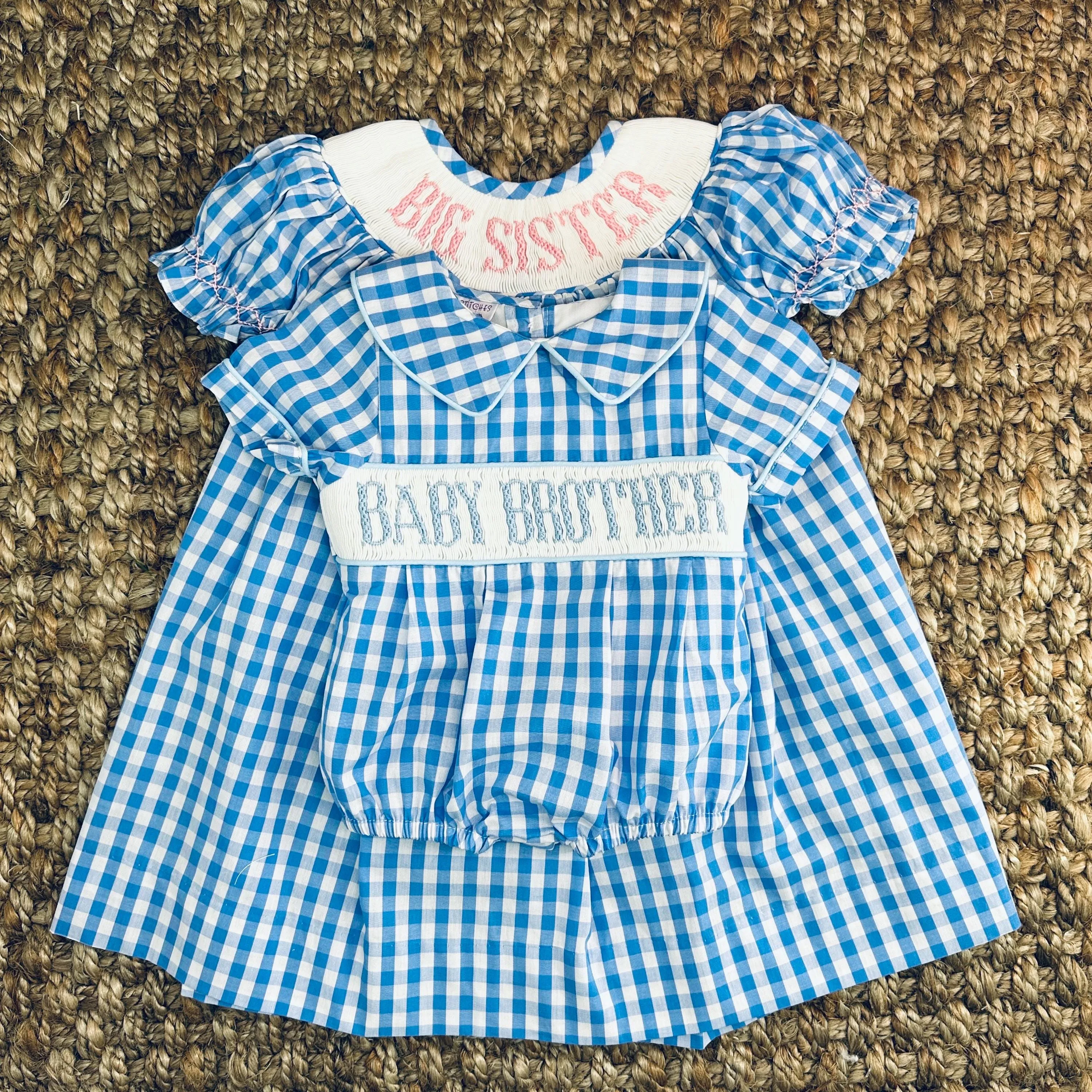 Baby Brother Smocked Bubble in Blue Gingham