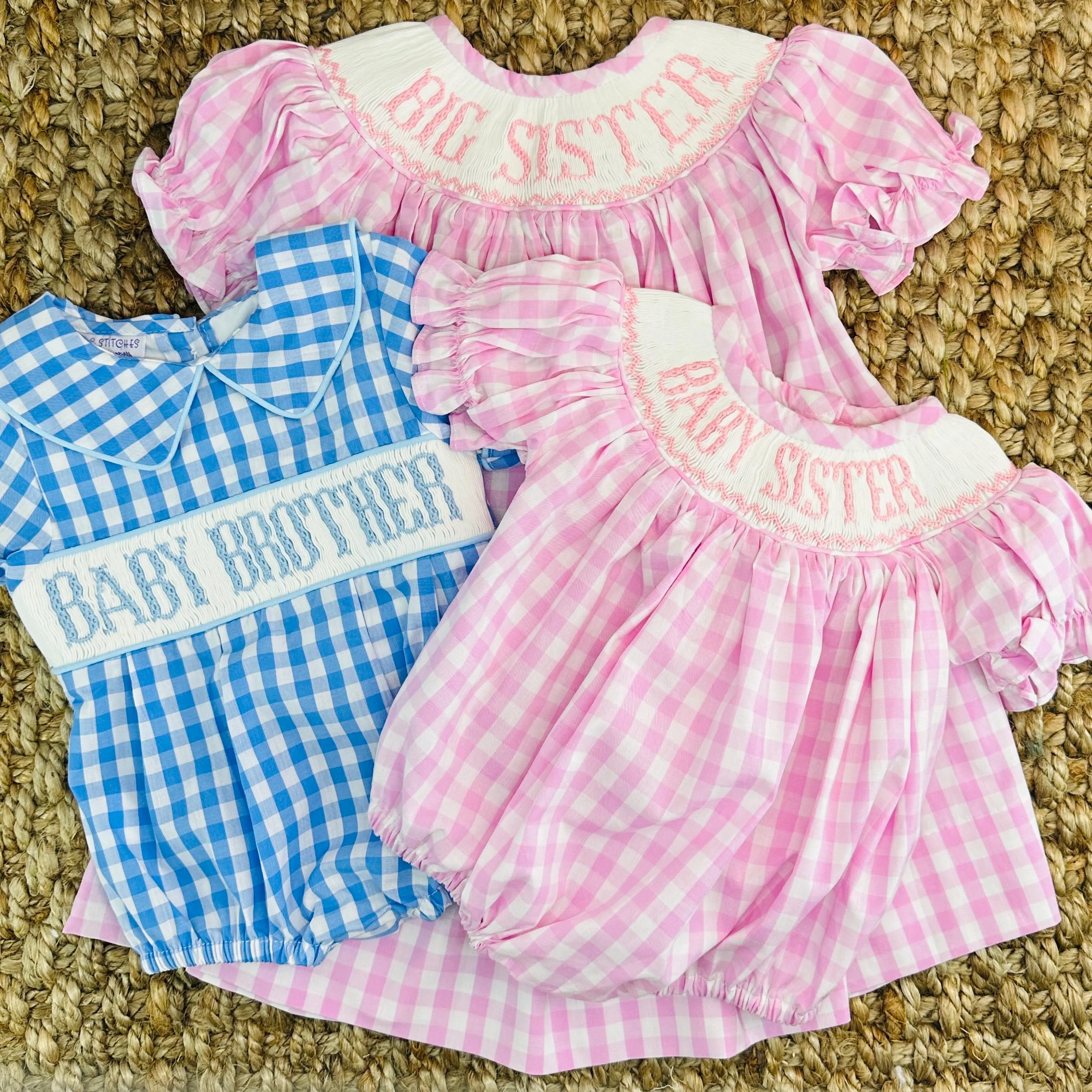 Baby Brother Smocked Bubble in Blue Gingham