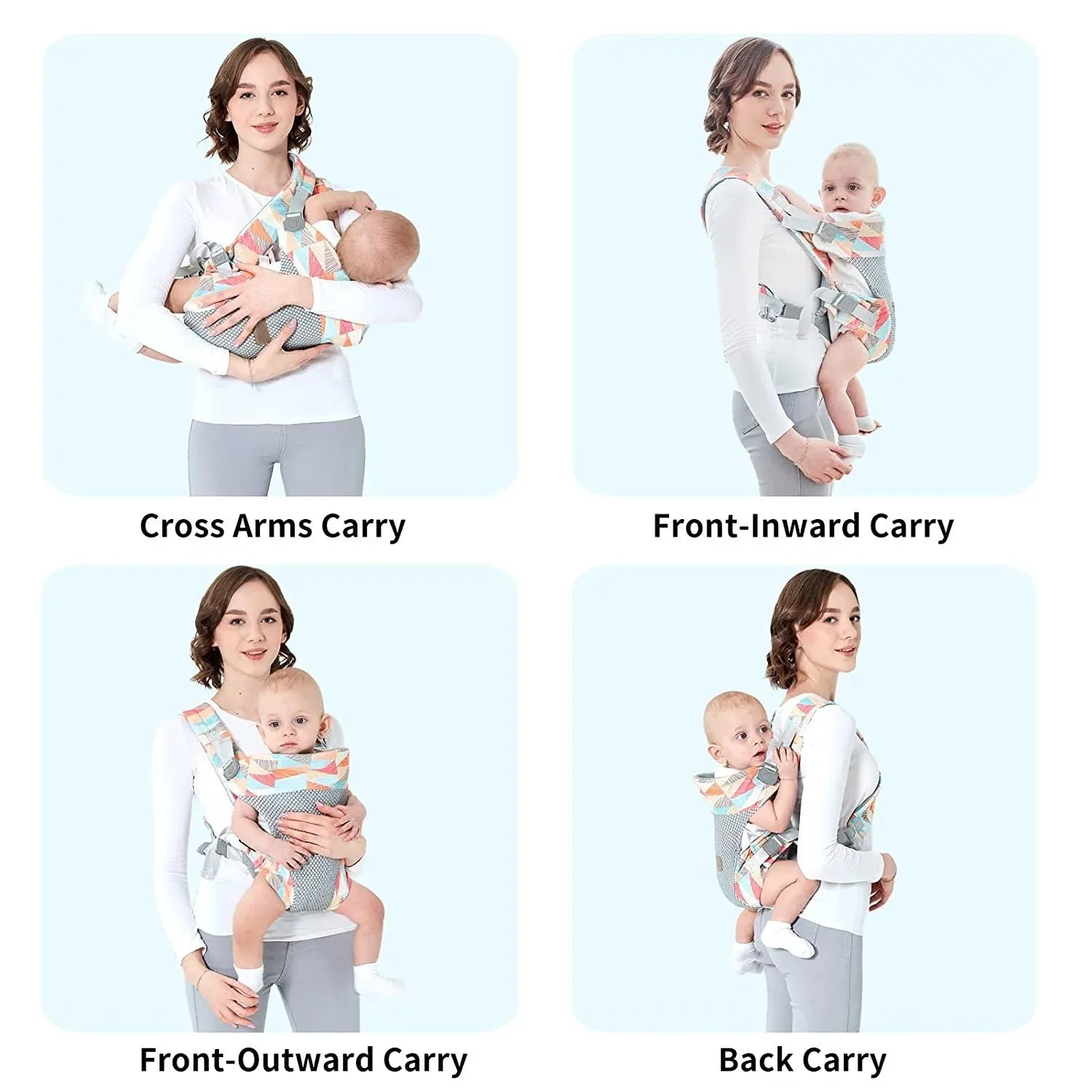 Baby Carrier, 4-In-1 Colorful Baby Carrier, Front and Back Sling with Adjustable Holder