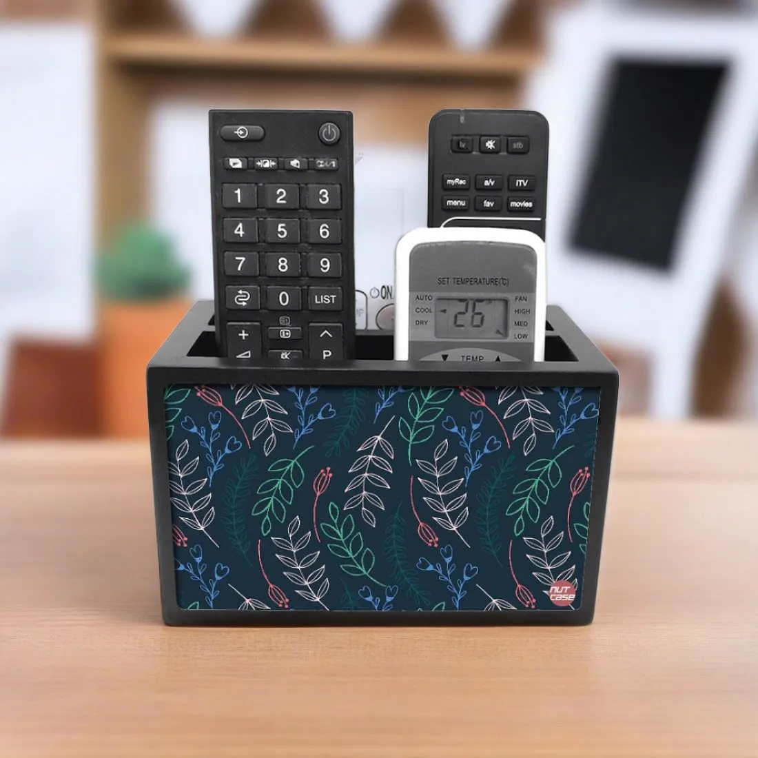 Beautiful Tv Remote Holder Organizer - Leaves And Branches - Blue