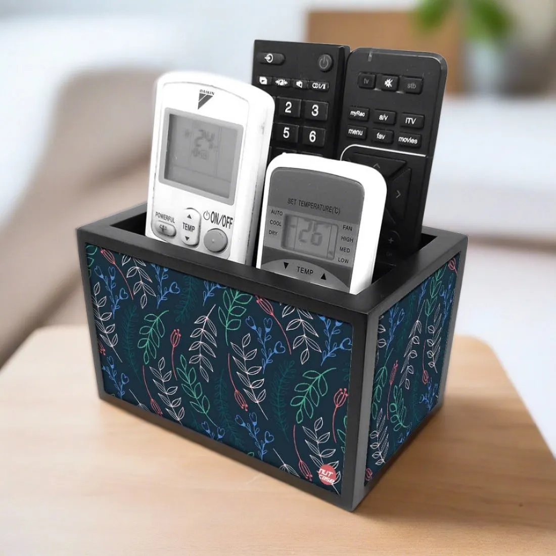 Beautiful Tv Remote Holder Organizer - Leaves And Branches - Blue