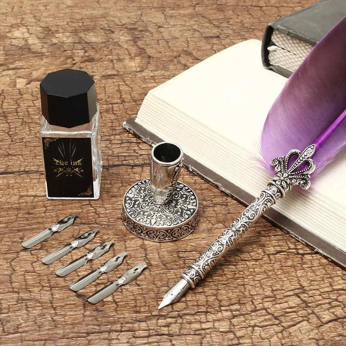 Beginner Calligraphy Pen Set Feather Quill Pen Starter Kit Antique Dip Pen Writing With Ink And 5 Nibs With Gift Case