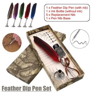 Beginner Calligraphy Pen Set Feather Quill Pen Starter Kit Antique Dip Pen Writing With Ink And 5 Nibs With Gift Case