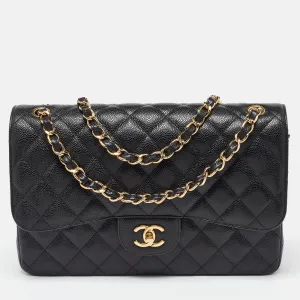 Black Caviar Quilted Leather Jumbo Classic Double Flap Bag