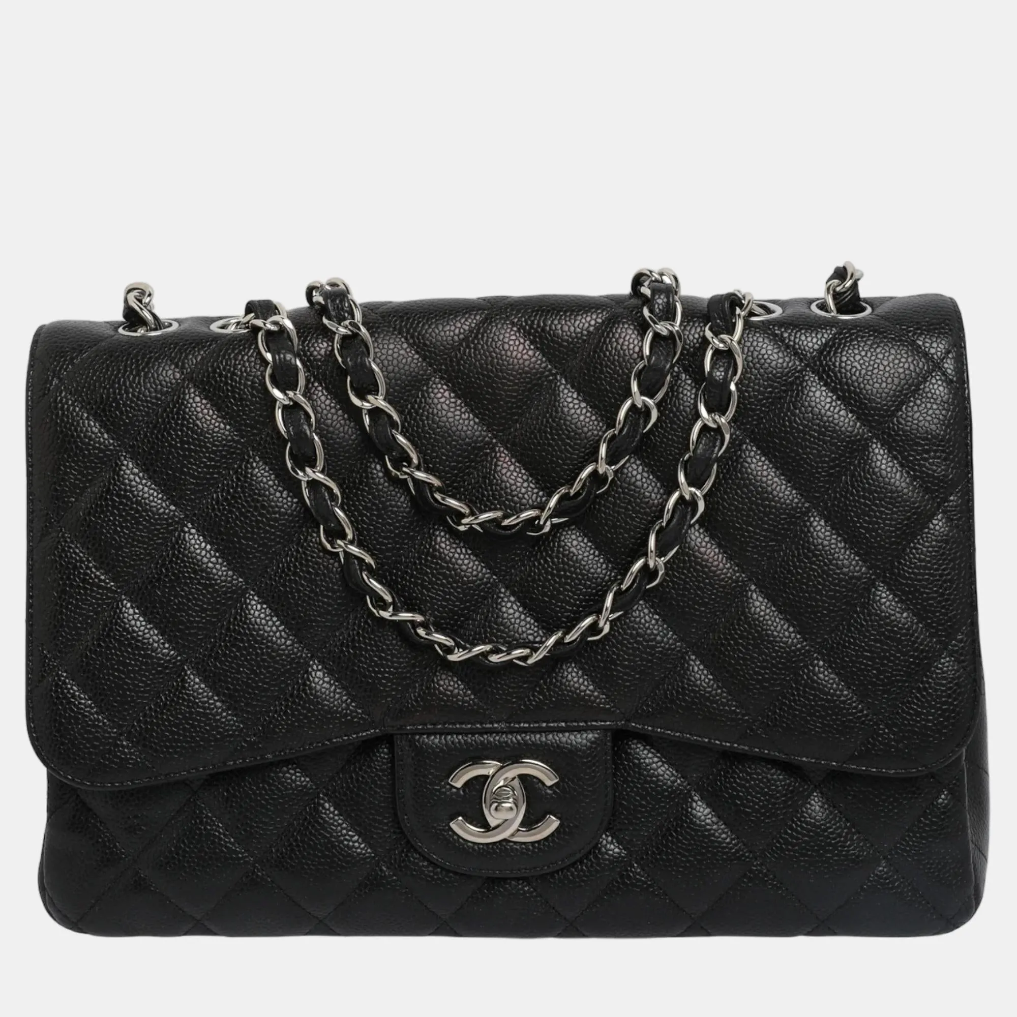 Black Caviar Quilted Maxi Single Flap Bag