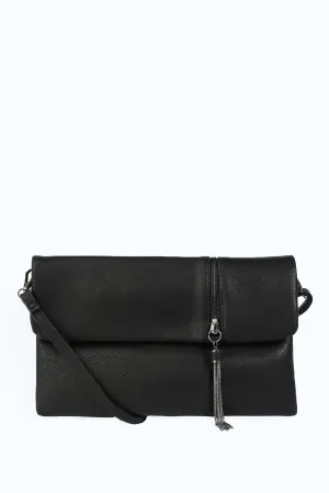 Black Fold Over Tassel Clutch