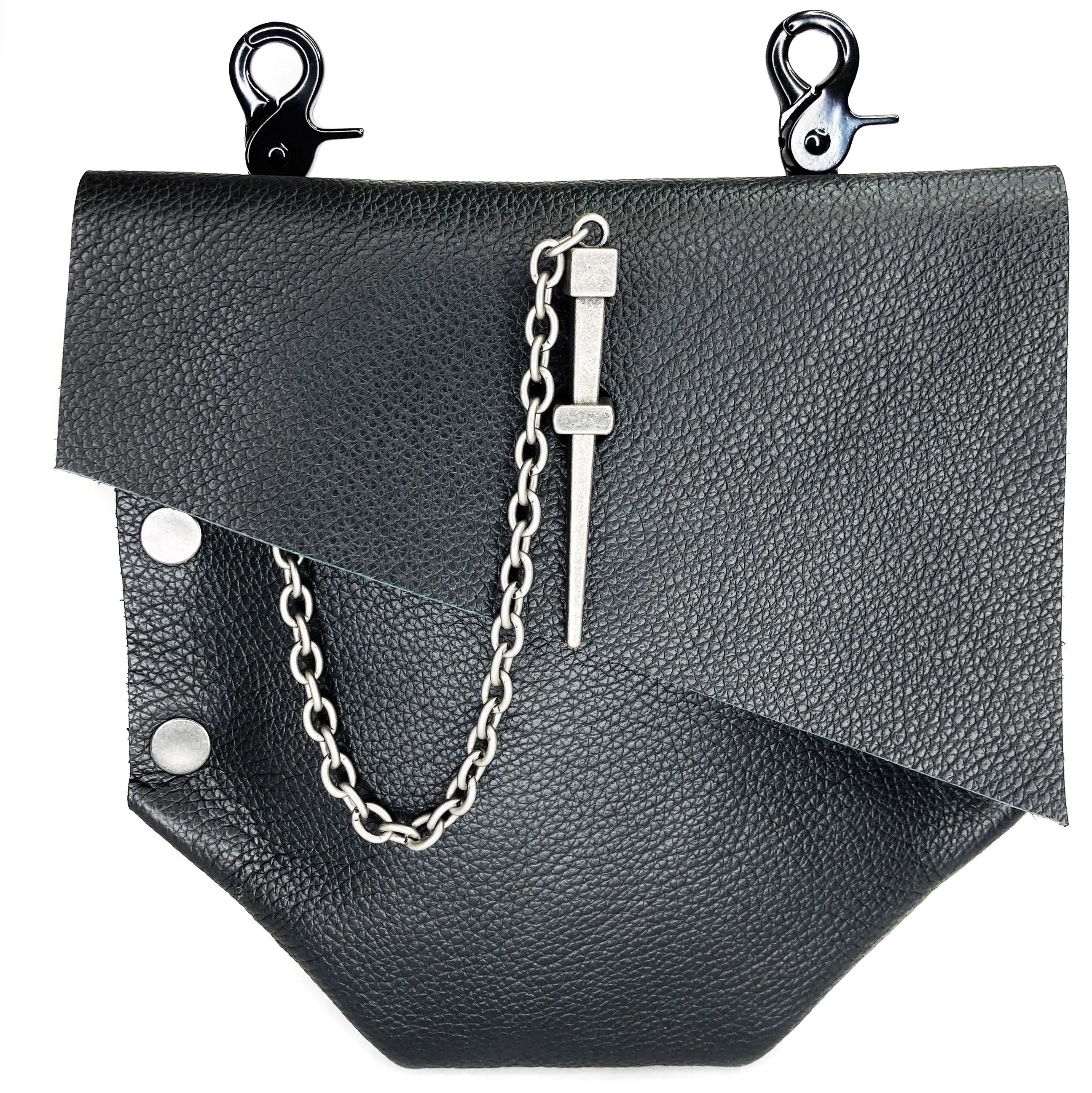 Black Leather Convertible Fanny Pack - Gunmetal