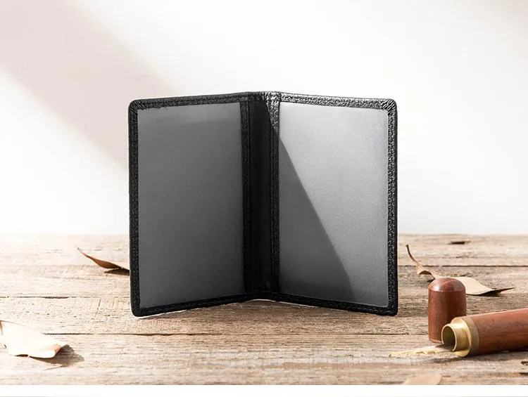 Black Leather Mens Small Card Wallet License Wallet Slim Bifold Driving License Wallet for Men