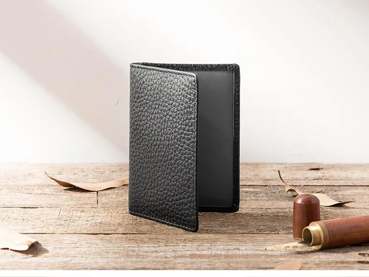 Black Leather Mens Small Card Wallet License Wallet Slim Bifold Driving License Wallet for Men