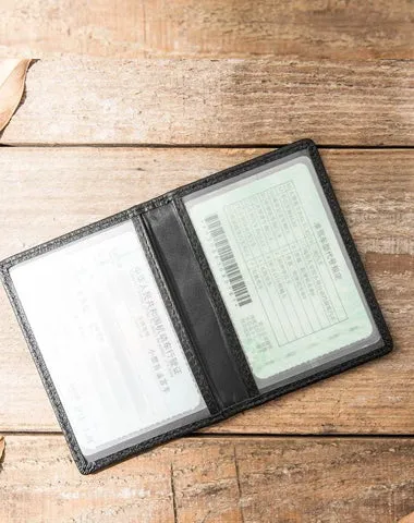 Black Leather Mens Small Card Wallet License Wallet Slim Bifold Driving License Wallet for Men