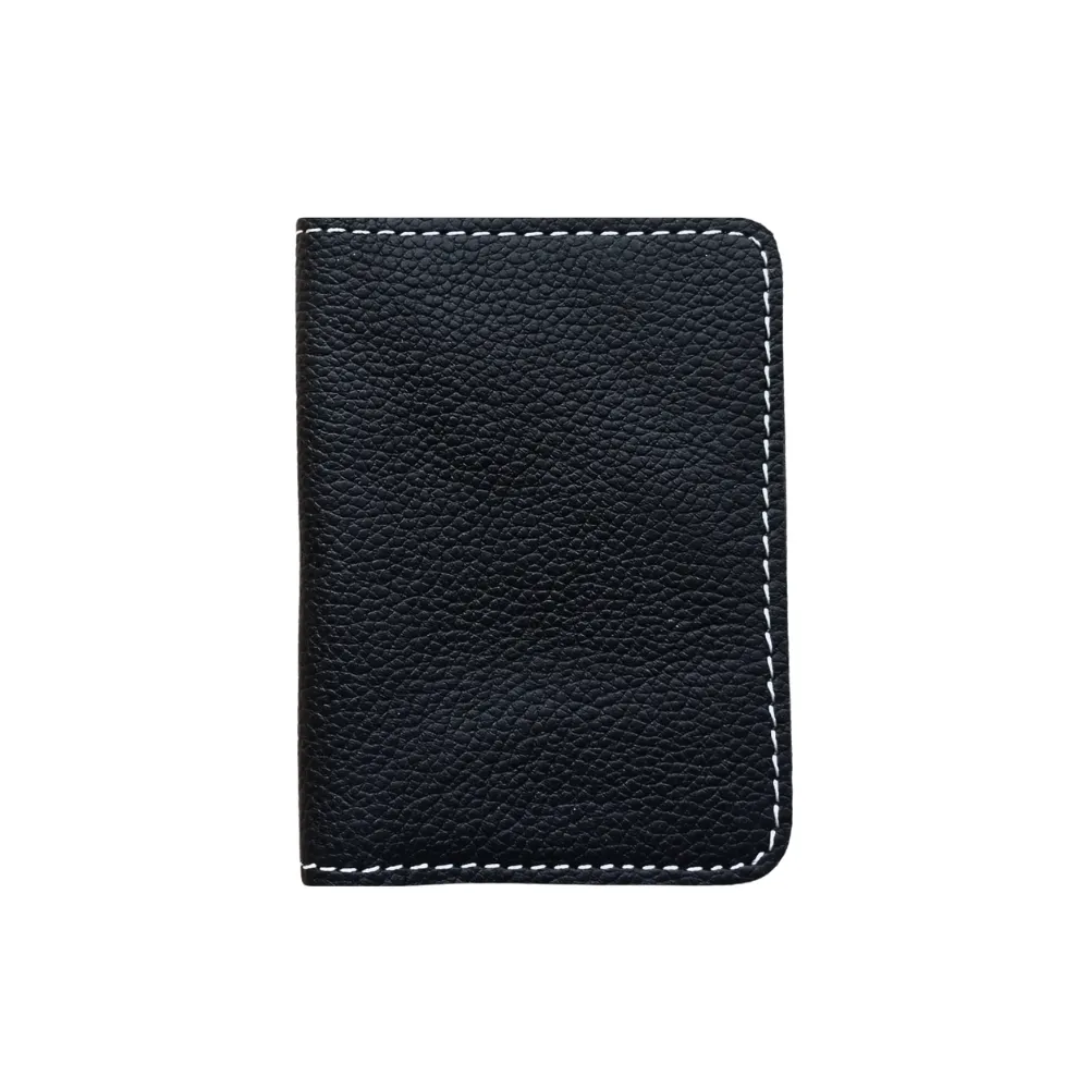 Black Leather Mini Wallet - Hidden Magnetic Closure