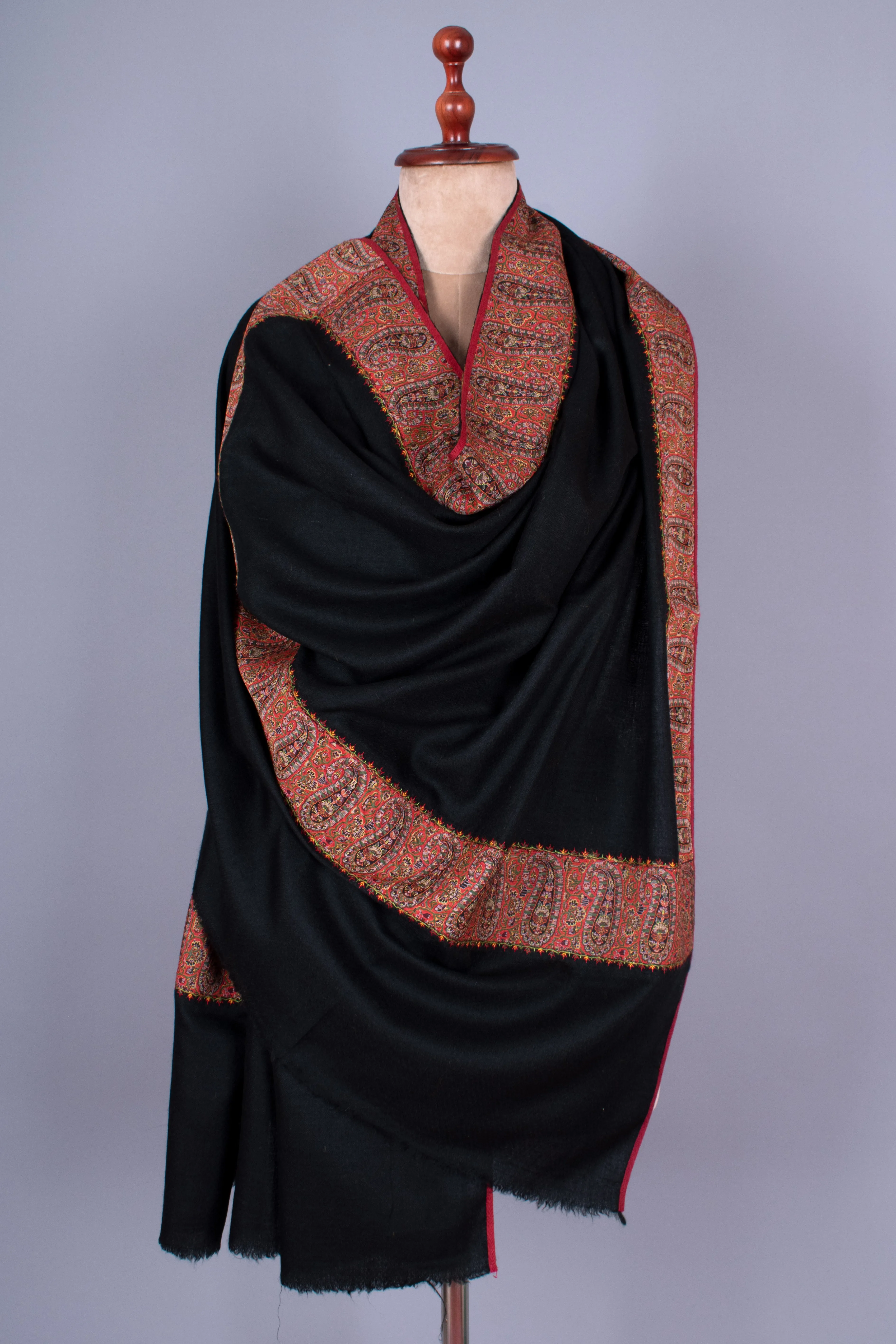 Black Pashmina with Antique Border