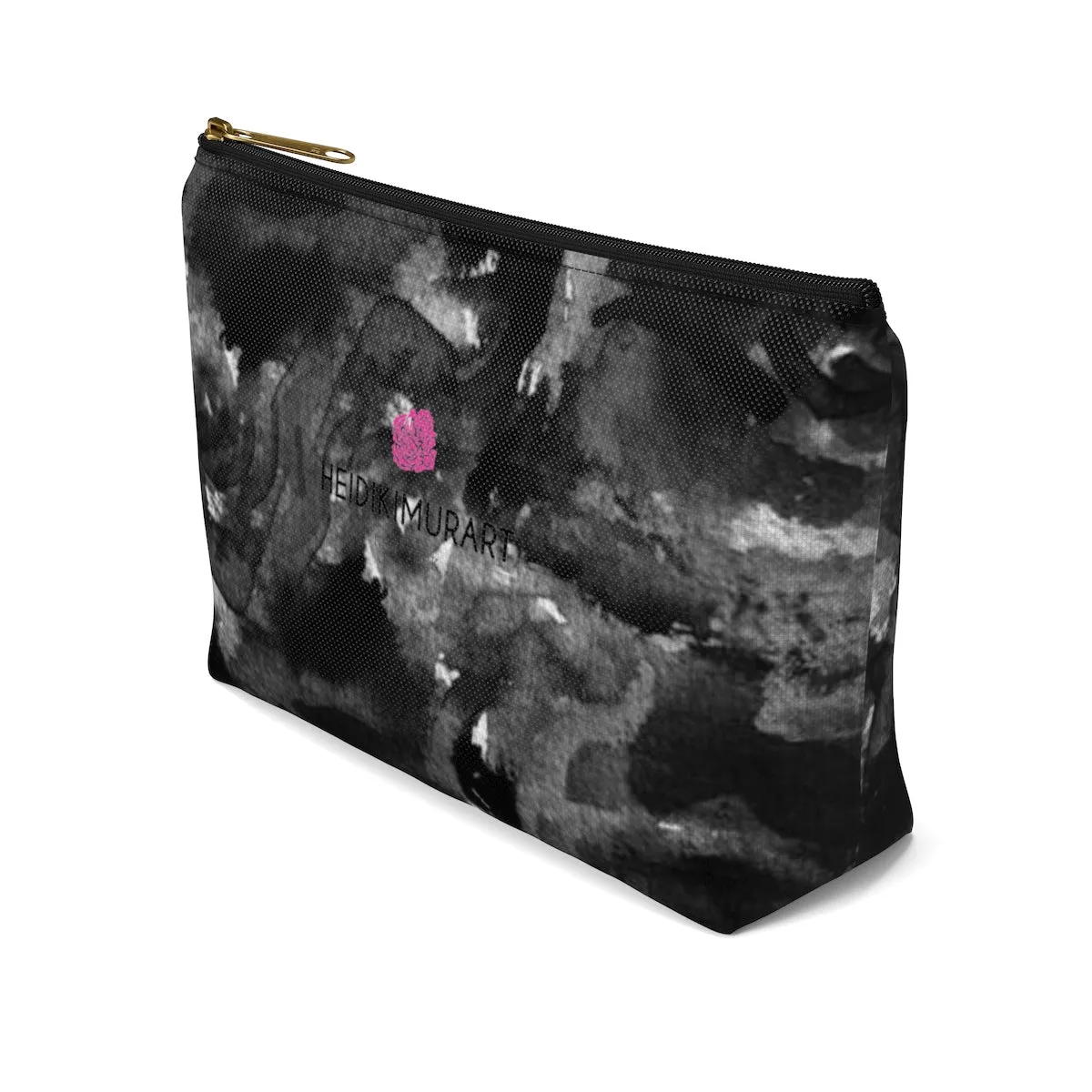 Black Rose Makeup Bag, Floral Print Accessory Pouch with T-bottom Cute Makeup Bag