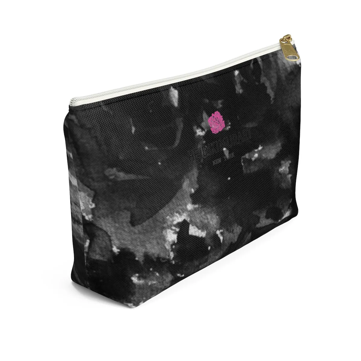 Black Rose Makeup Bag, Floral Print Accessory Pouch with T-bottom Cute Makeup Bag