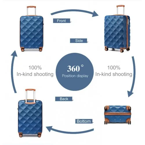 British Traveller 20 Inch Ultralight ABS & Polycarbonate Suitcase with TSA Lock - Navy & Brown | Lightweight, Durable & Airline Approved