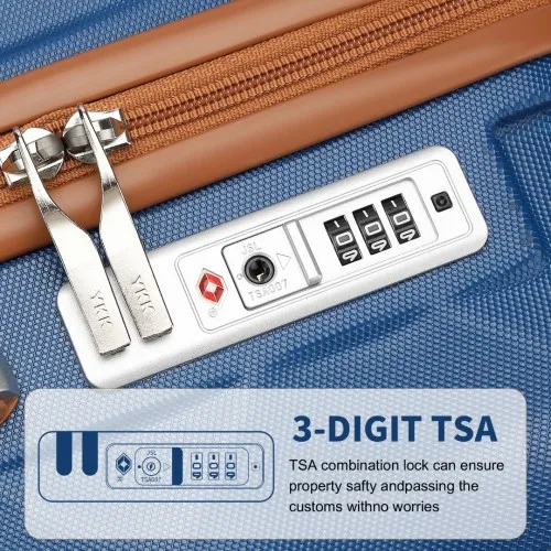 British Traveller 20 Inch Ultralight ABS & Polycarbonate Suitcase with TSA Lock - Navy & Brown | Lightweight, Durable & Airline Approved