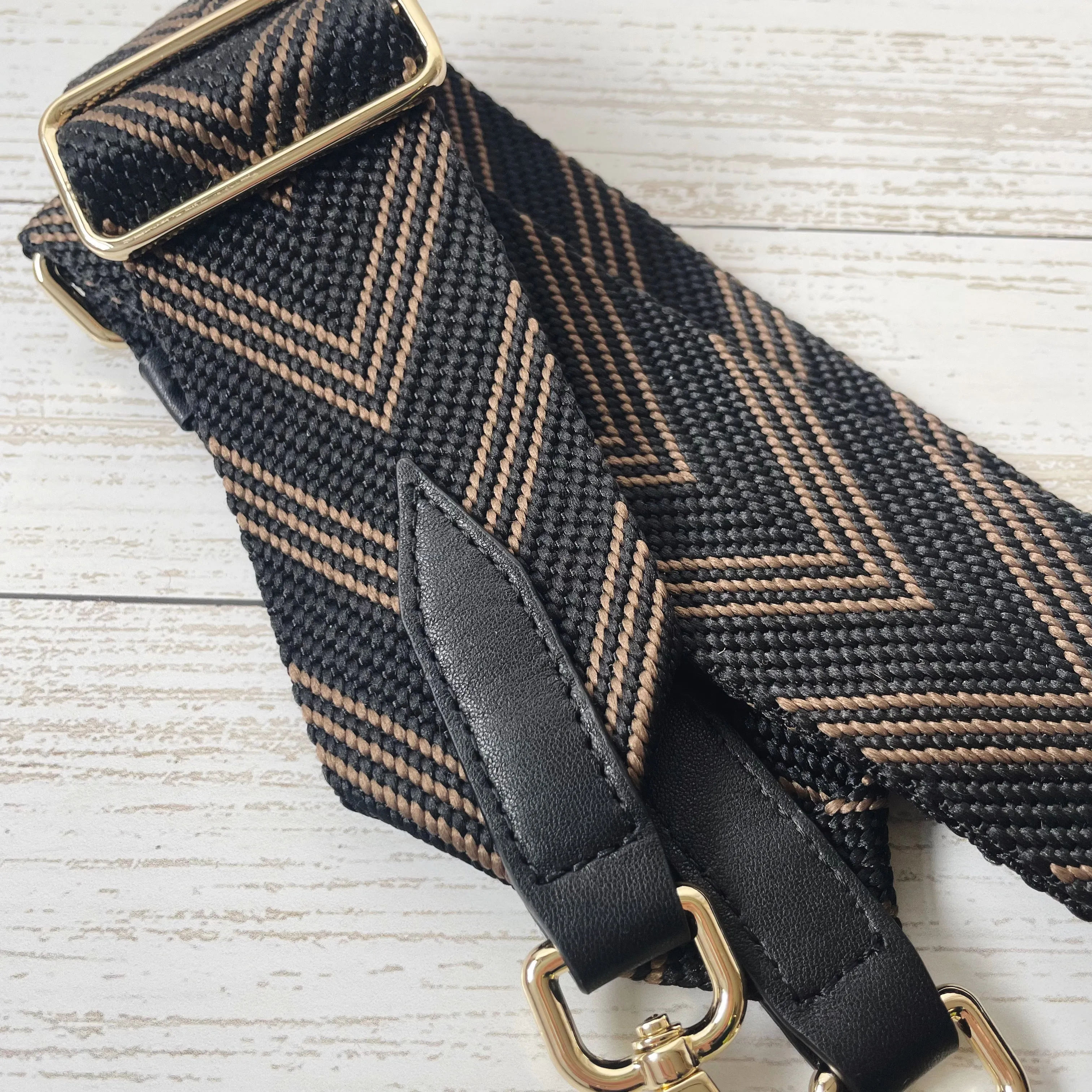 Brown and Black Chevron Print Woven Bag Strap