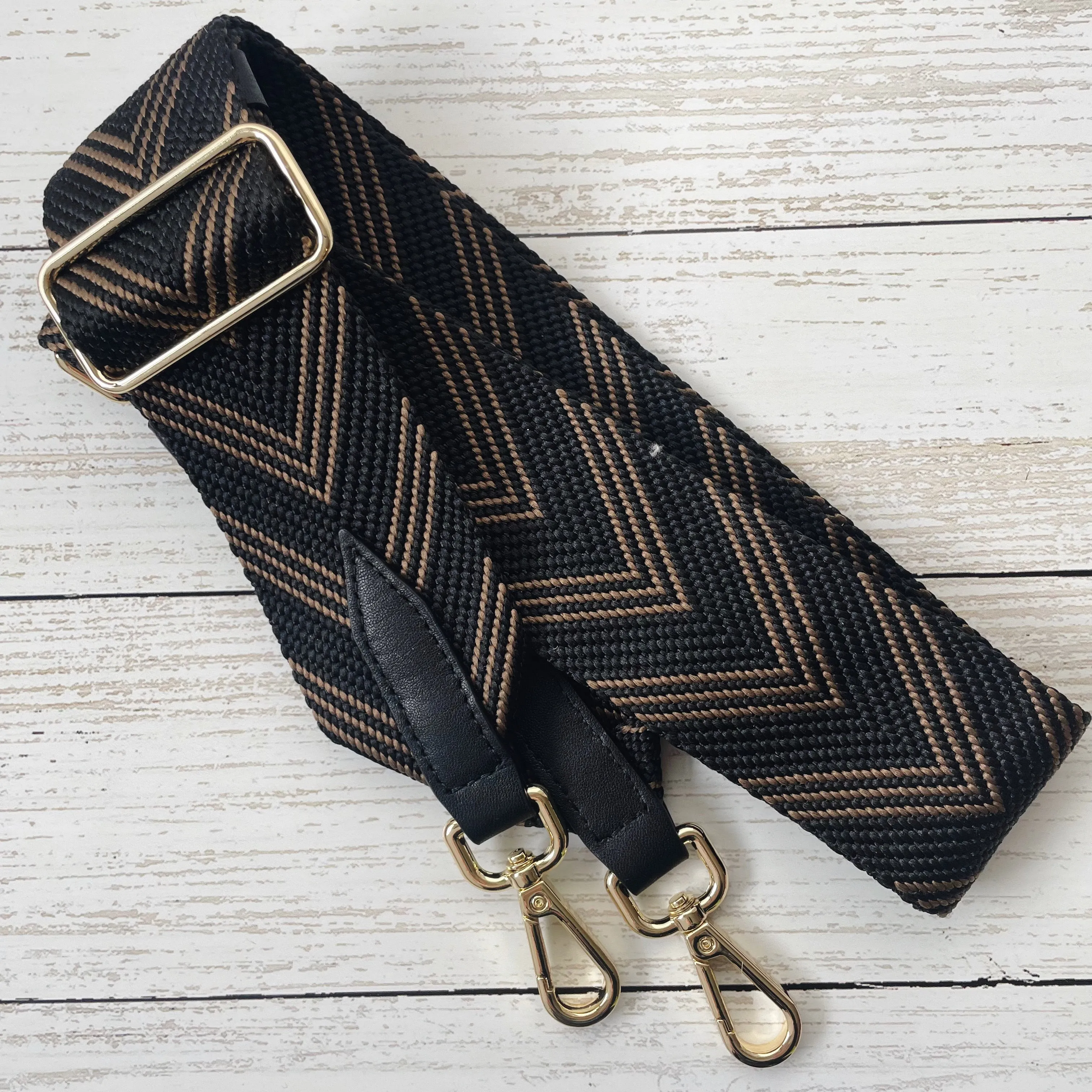 Brown and Black Chevron Print Woven Bag Strap