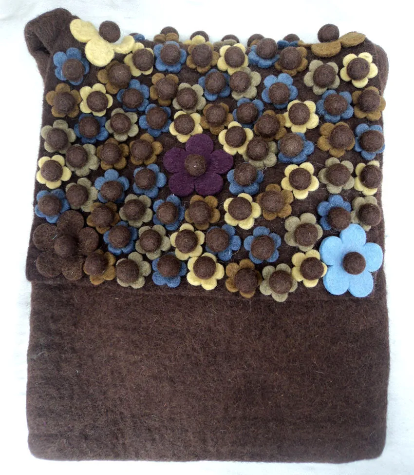 Brown Flower Felt Shoulder Bags