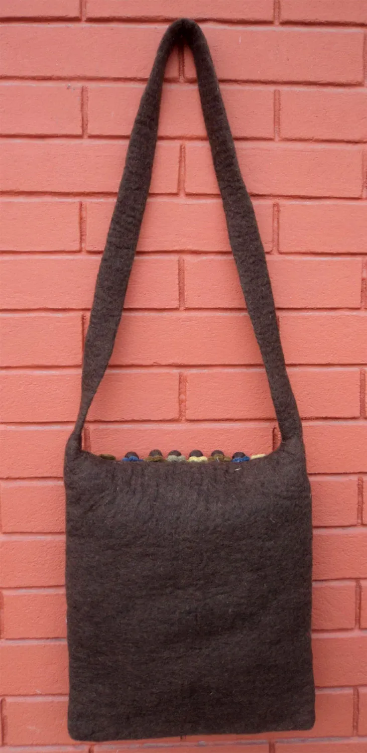 Brown Flower Felt Shoulder Bags