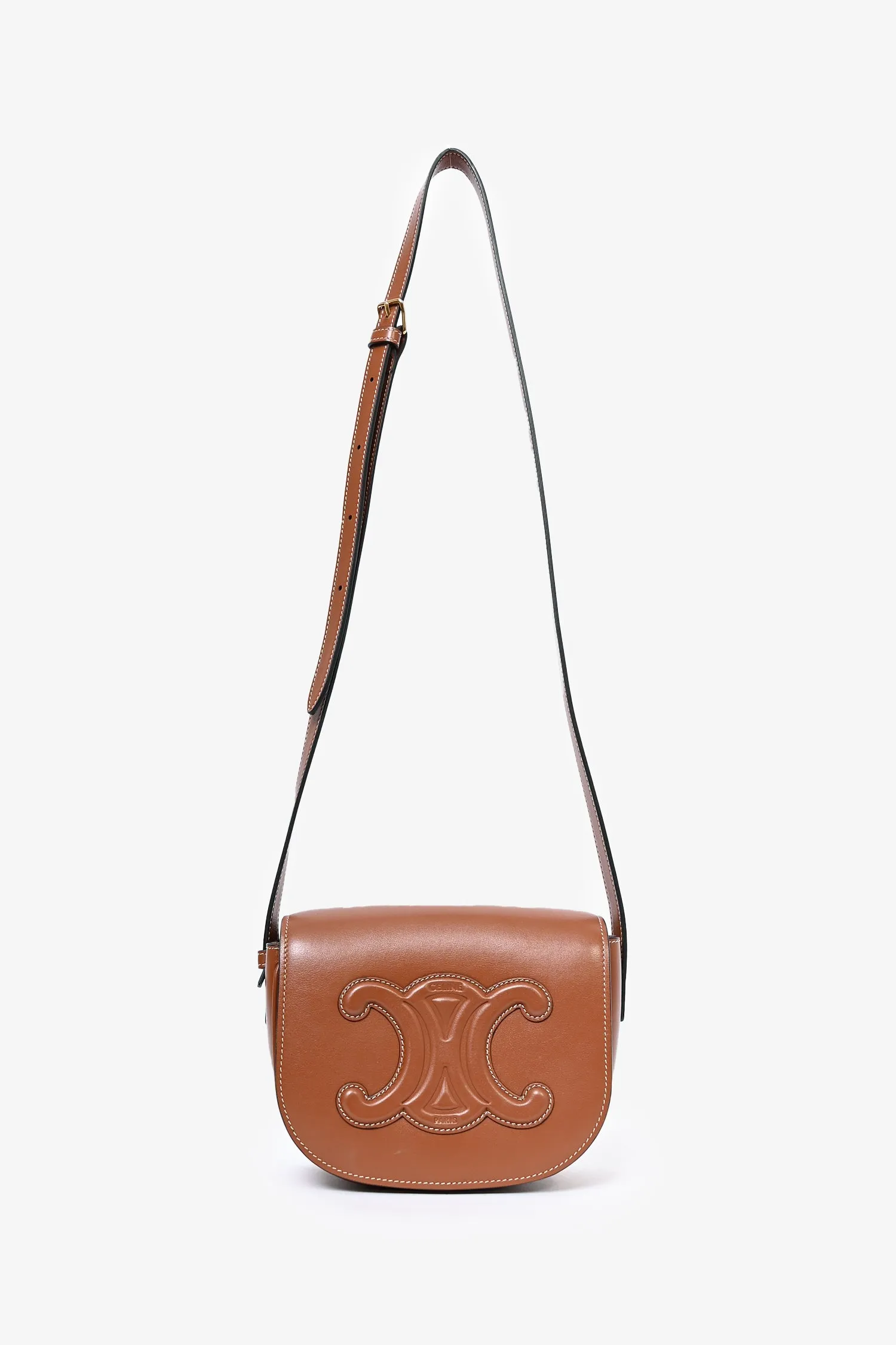 Celine Brown Leather Folco Cuir Triomphe Crossbody Bag