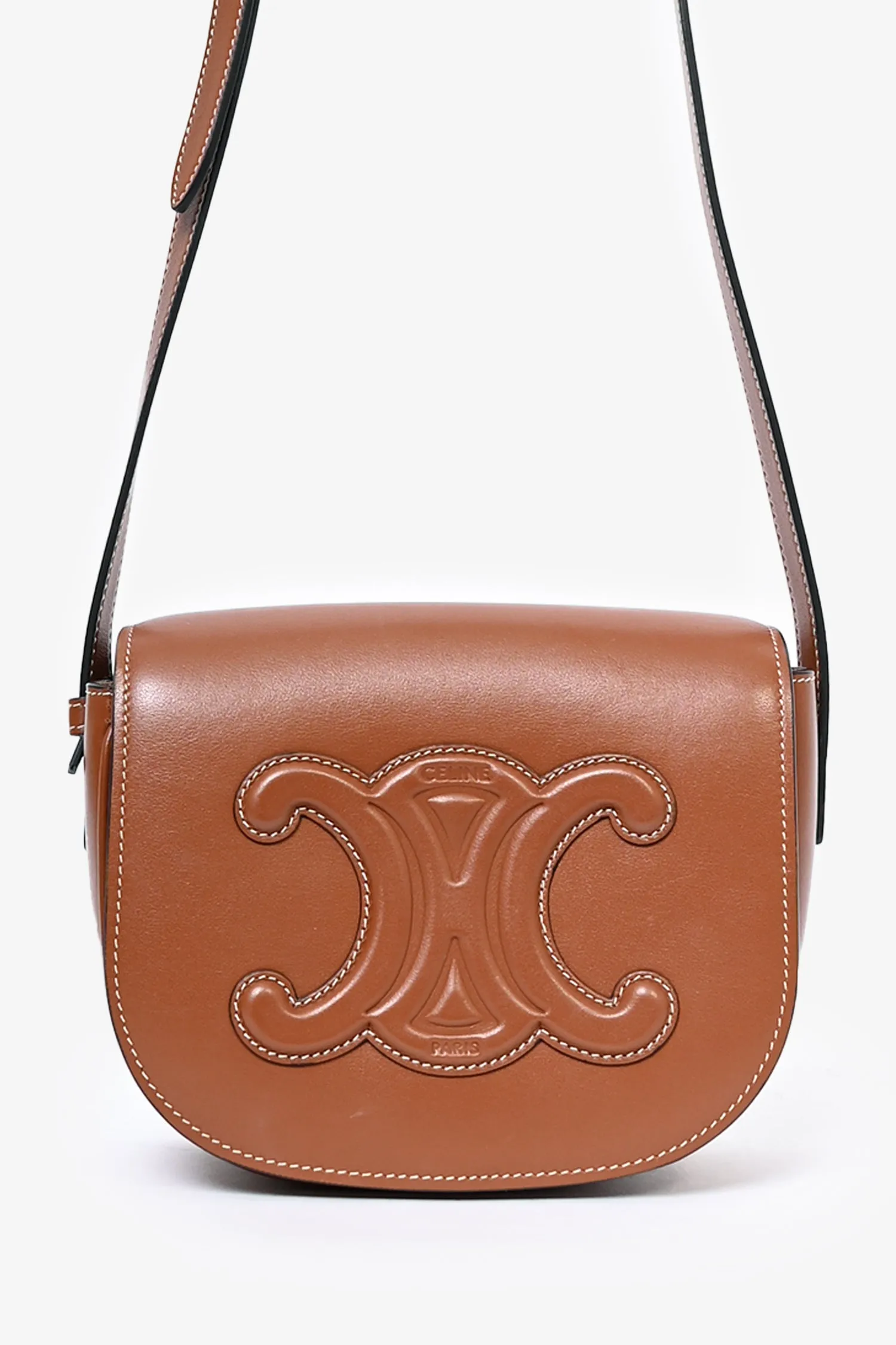 Celine Brown Leather Folco Cuir Triomphe Crossbody Bag