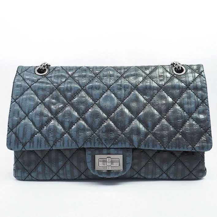 Chanel 2.55 Reissue Shoulder Bag Striped Navy Black Quilted