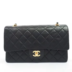 Chanel Classic Double Flap 25 Shoulder Bag Medium Black Quilted Lambskin Vintage