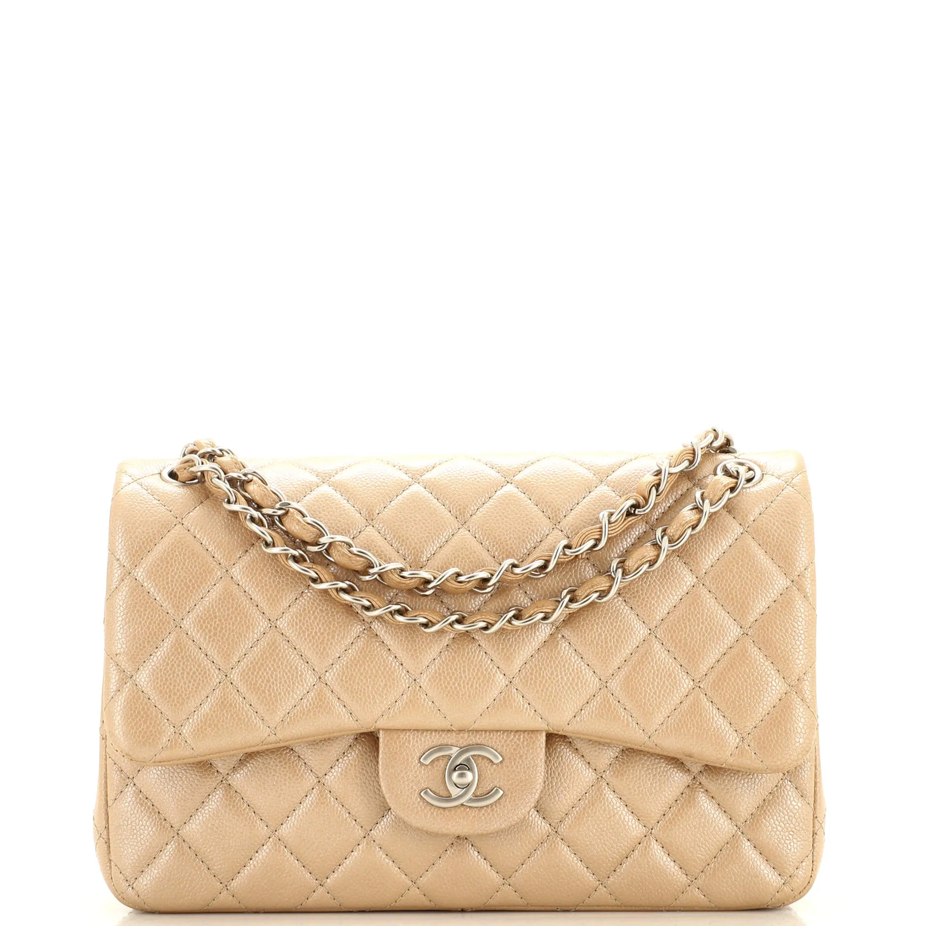 CHANEL Classic Double Flap Bag Quilted Iridescent Caviar Jumbo